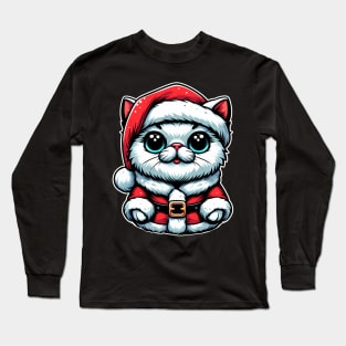 Cute Cat as Santa on Christmas Long Sleeve T-Shirt